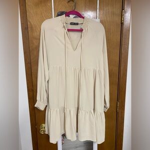 Shein Beige Tiered Long Sleeve Dress